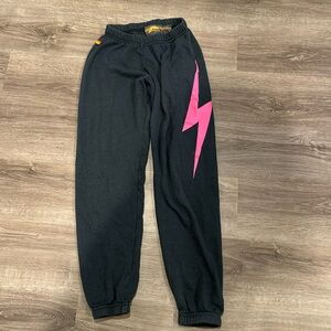 Aviator Nation Gray/Neon Pink lightning bolt sweatpants- size small